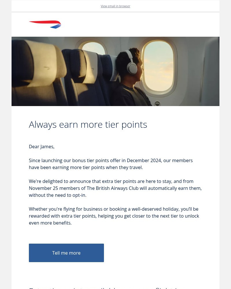 Screenshot of email sent to a British Airways Registered user