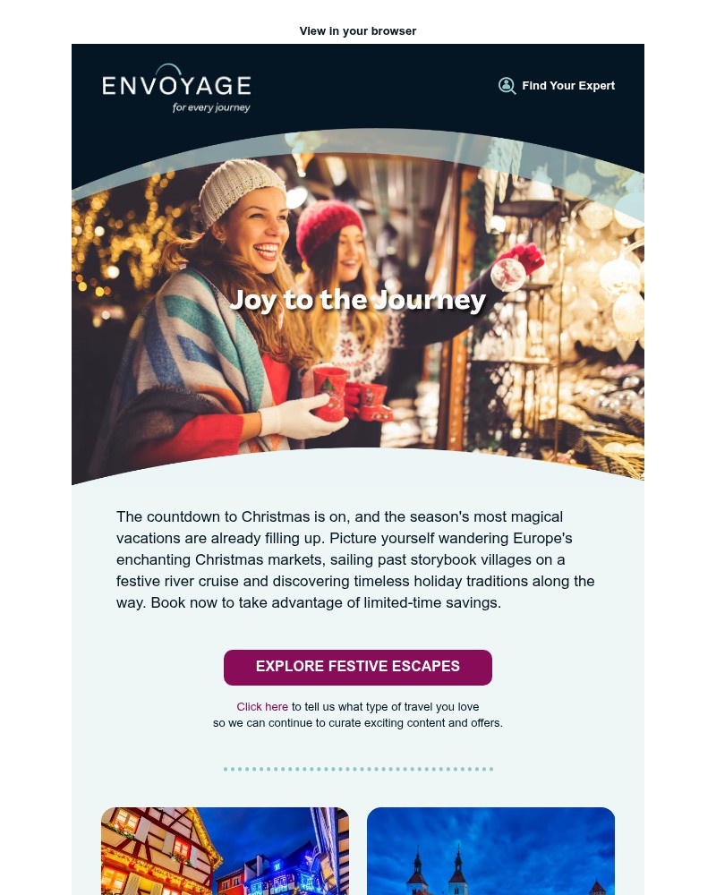 Screenshot of email sent to a Envoyage Newsletter subscriber