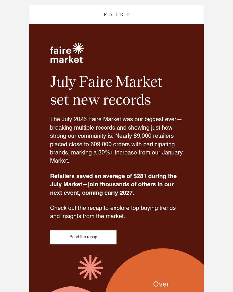 Screenshot of email sent to a Faire Newsletter subscriber