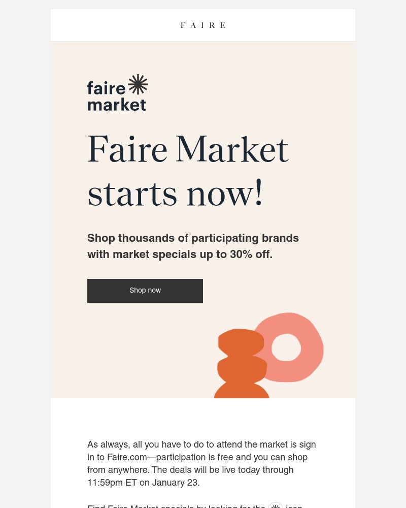 Screenshot of email sent to a Faire Newsletter subscriber