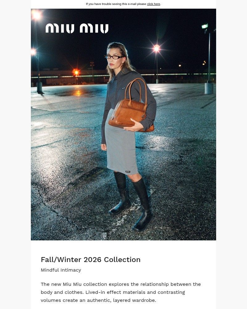 Screenshot of email sent to a Miu Miu Newsletter subscriber
