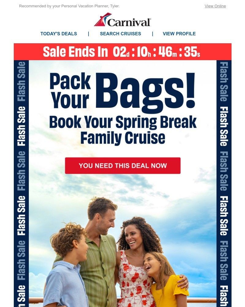 Screenshot of email sent to a Carnival Cruise Line Registered user