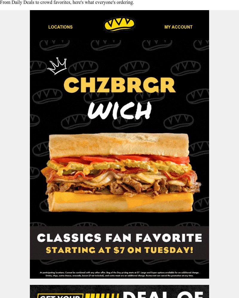 Screenshot of email sent to a Which Wich Registered user