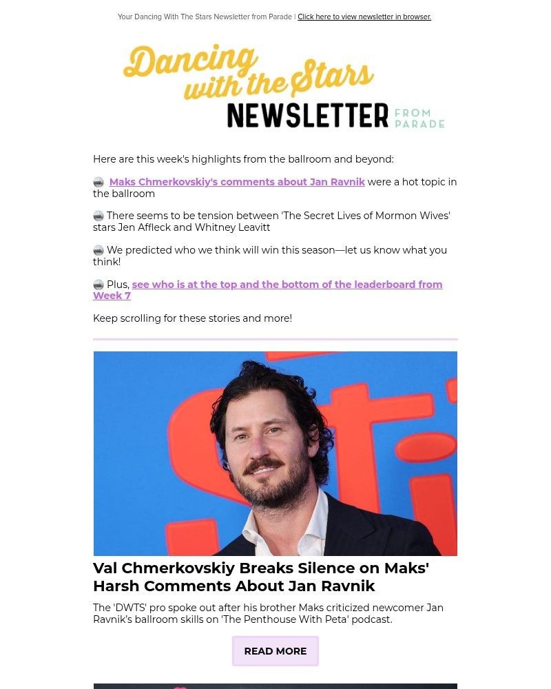 Screenshot of email sent to a Parade Newsletter subscriber