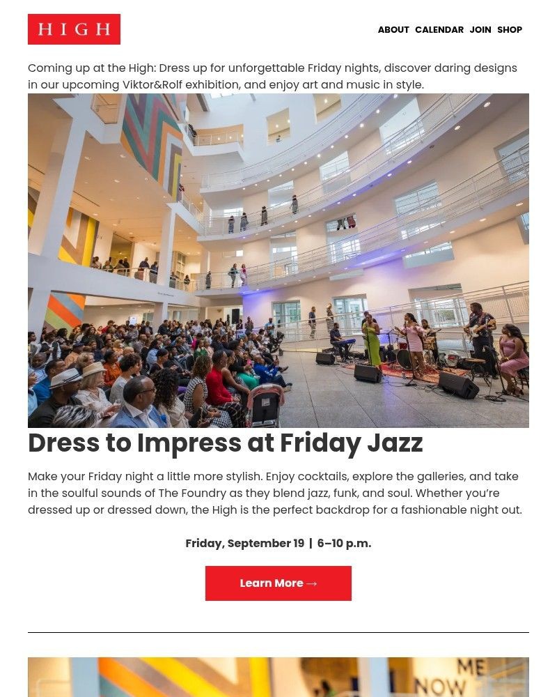 Screenshot of email sent to a High Museum of Art Newsletter subscriber
