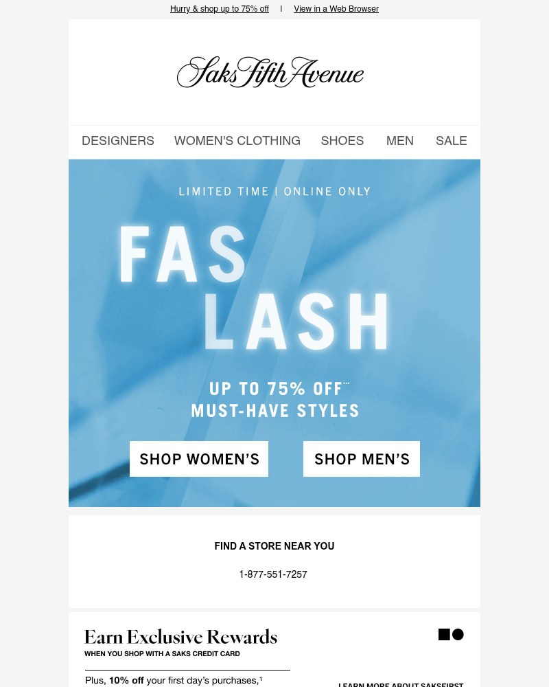Screenshot of email sent to a Saks Fifth Avenue Newsletter subscriber