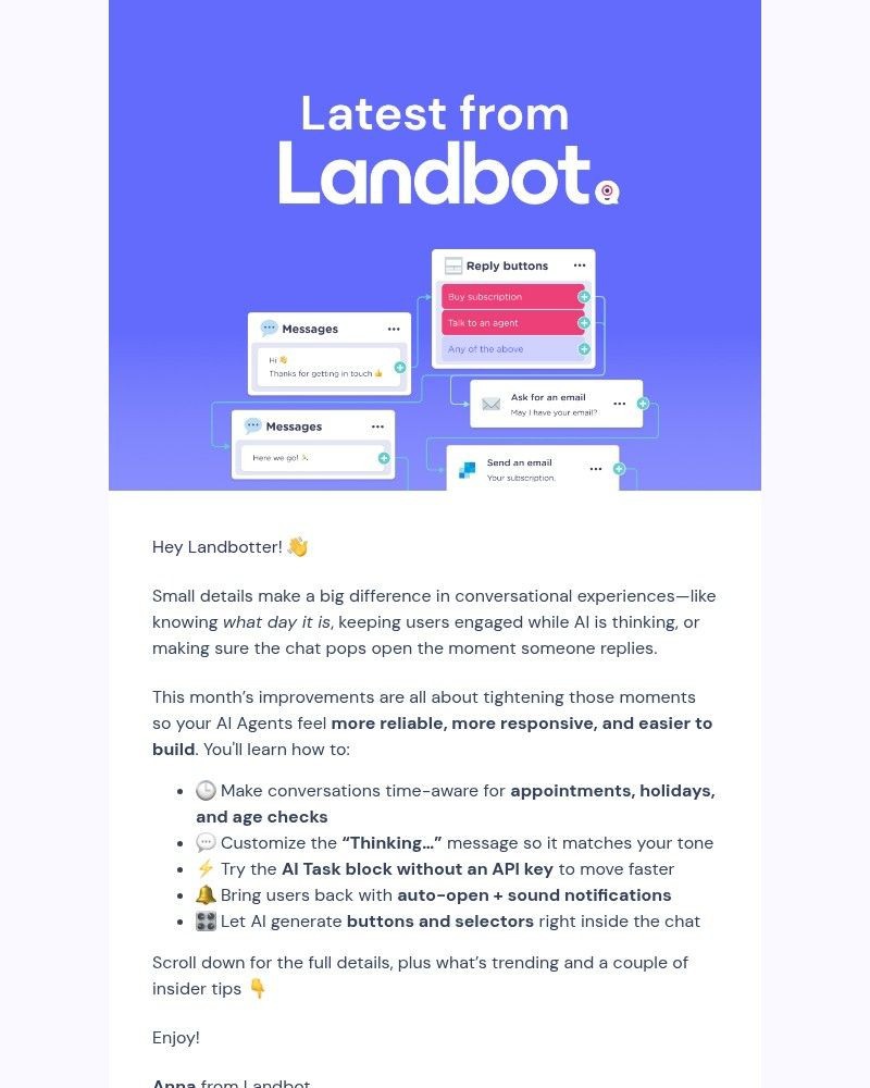 Screenshot of email sent to a Landbot Trial user