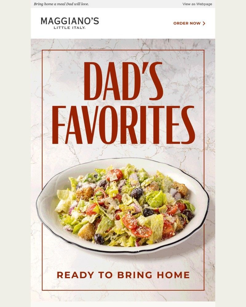 Screenshot of email sent to a Maggiano’s Little Italy Newsletter subscriber