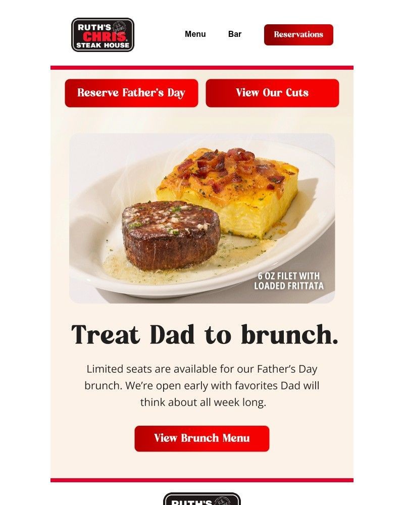 Screenshot of email sent to a Ruth’s Chris Newsletter subscriber