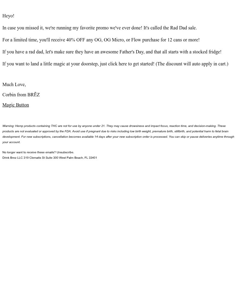 Screenshot of email sent to a Brez Newsletter subscriber