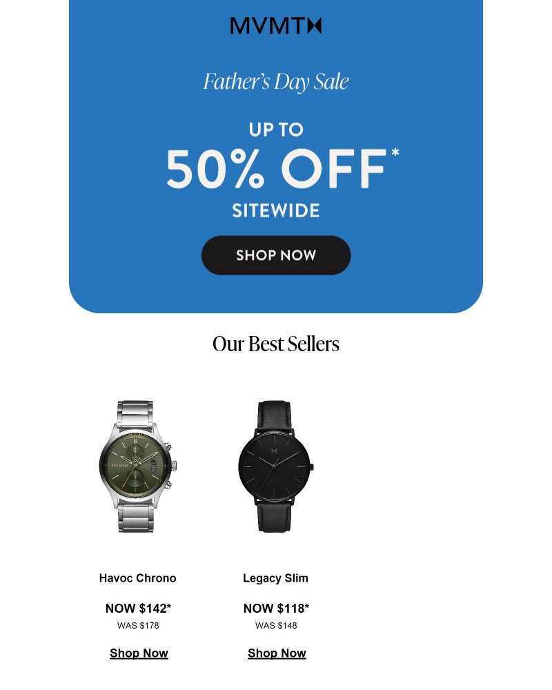 Screenshot of email sent to a MVMT Newsletter subscriber