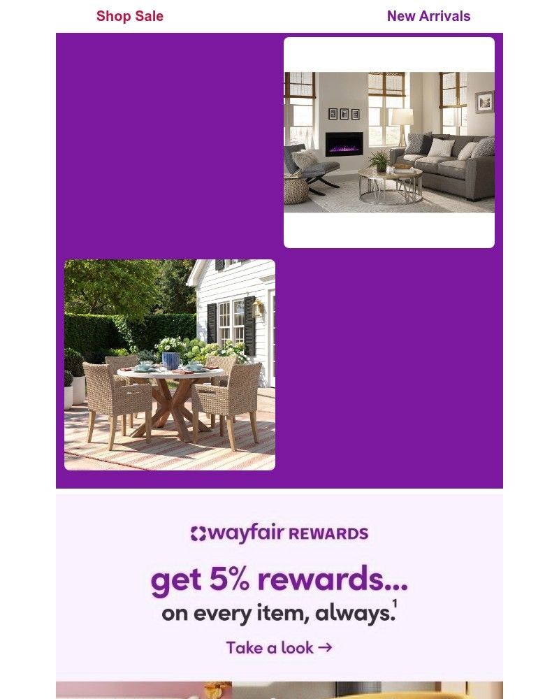Screenshot of email sent to a Wayfair Newsletter subscriber