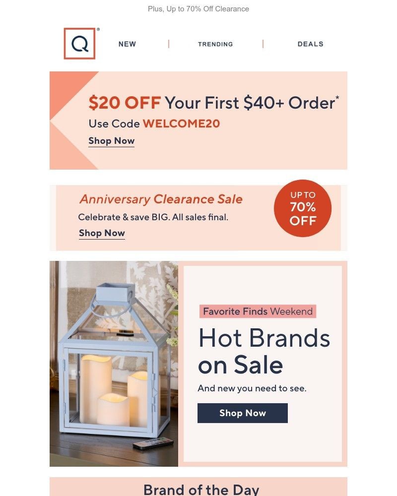 Screenshot of email sent to a QVC Newsletter subscriber