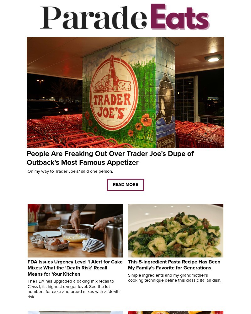 Screenshot of email sent to a Parade Newsletter subscriber