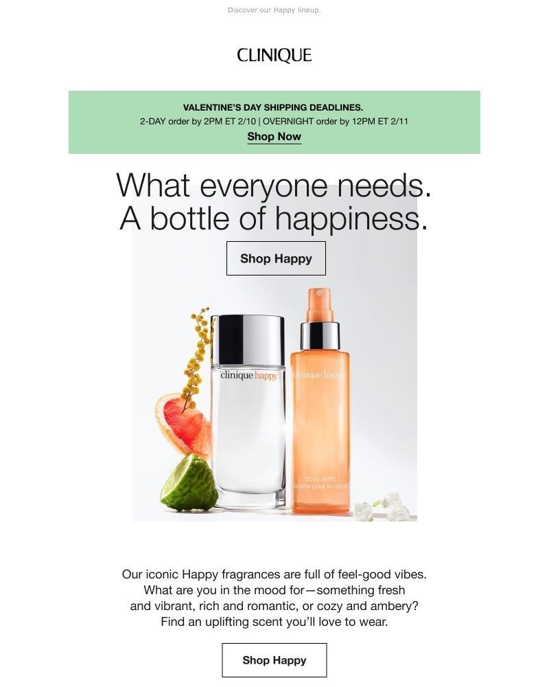 Screenshot of email sent to a Clinique Newsletter subscriber