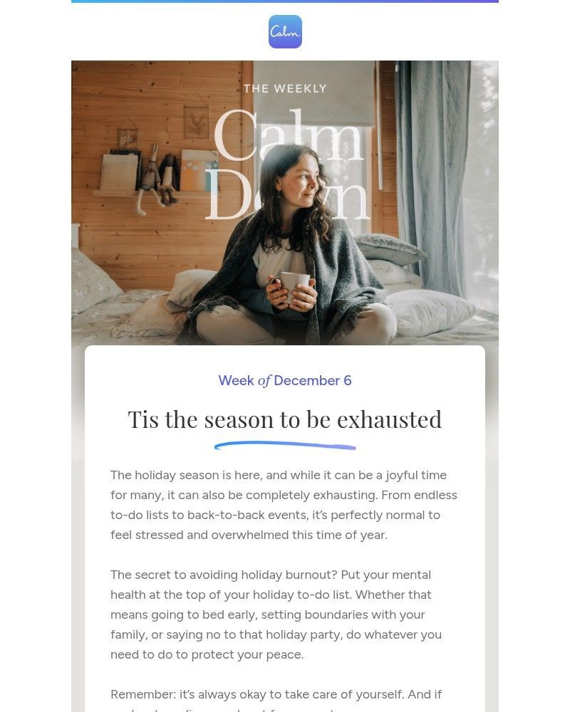 Screenshot of email sent to a Calm Registered user