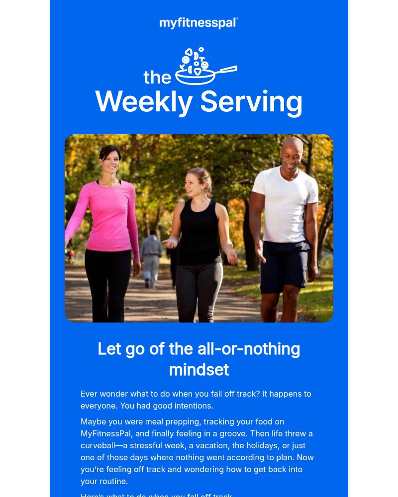 Screenshot of email sent to a MyFitnessPal Registered user