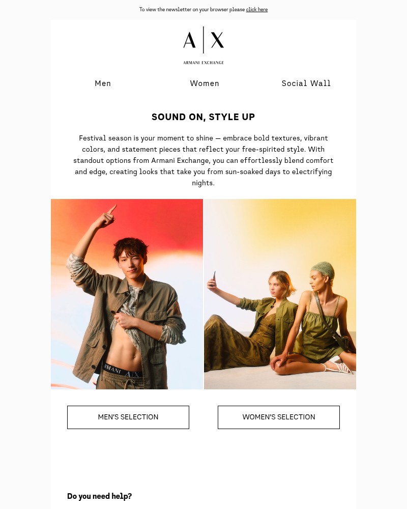 Screenshot of email sent to a Armani Newsletter subscriber