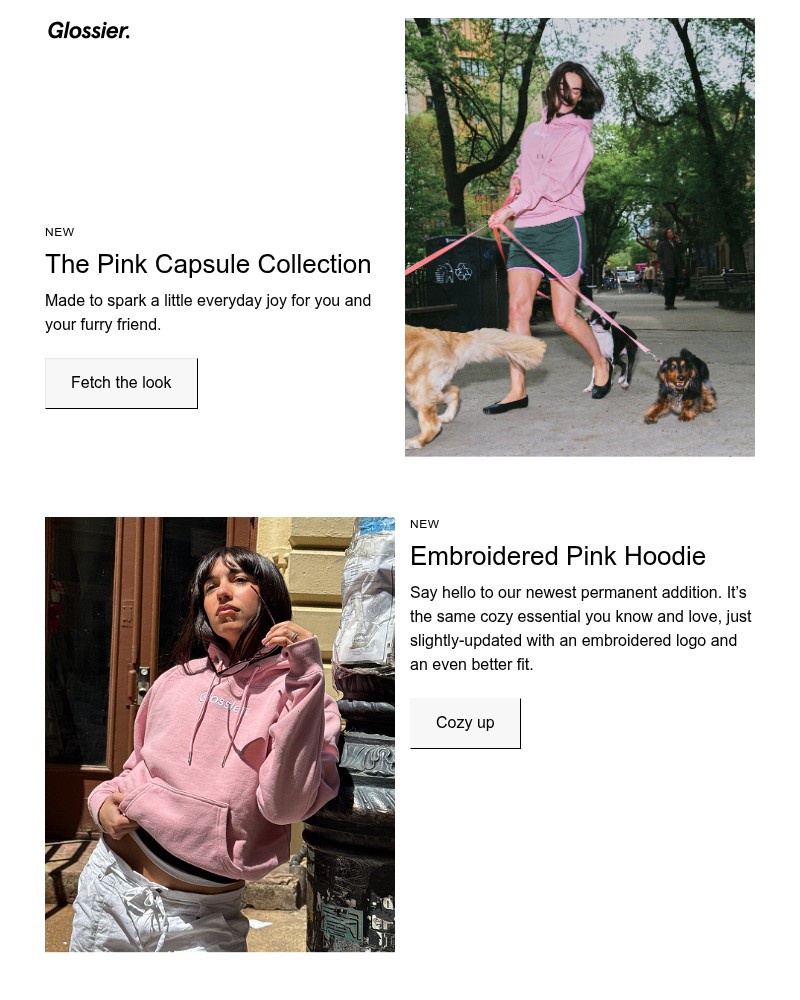 Screenshot of email sent to a Glossier Newsletter subscriber