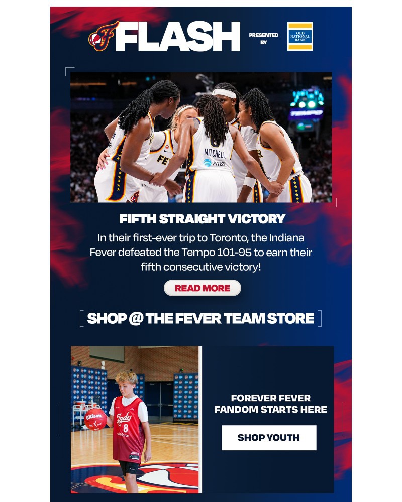 Screenshot of email sent to a Indiana Fever Newsletter subscriber