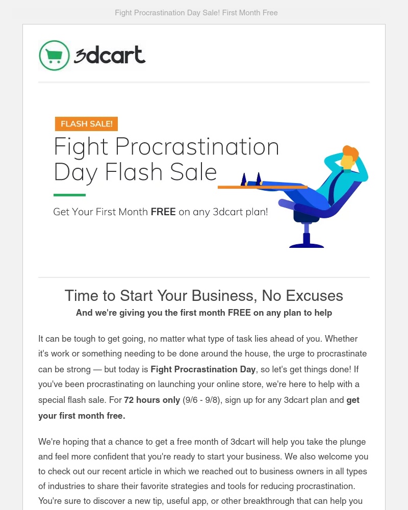 Screenshot of email with subject /media/emails/fight-procrastination-day-sale-flash-sale-to-start-your-online-business-cropped-24e1961b.jpg