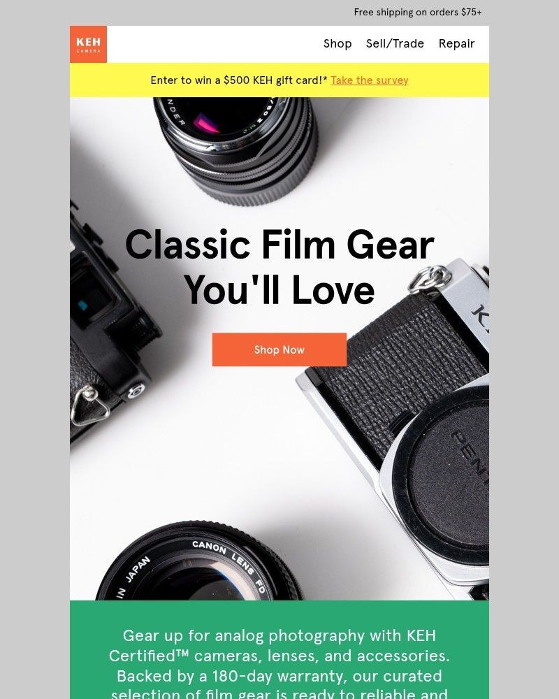 Screenshot of email sent to a KEH Camera Newsletter subscriber