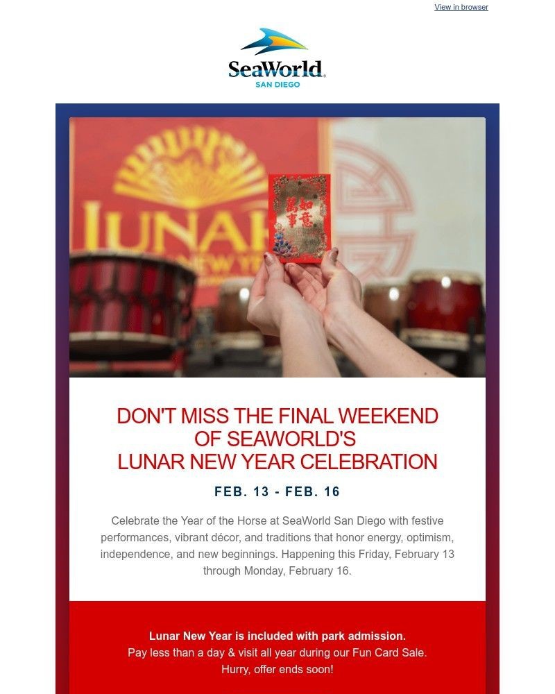 Screenshot of email sent to a Sea World Newsletter subscriber