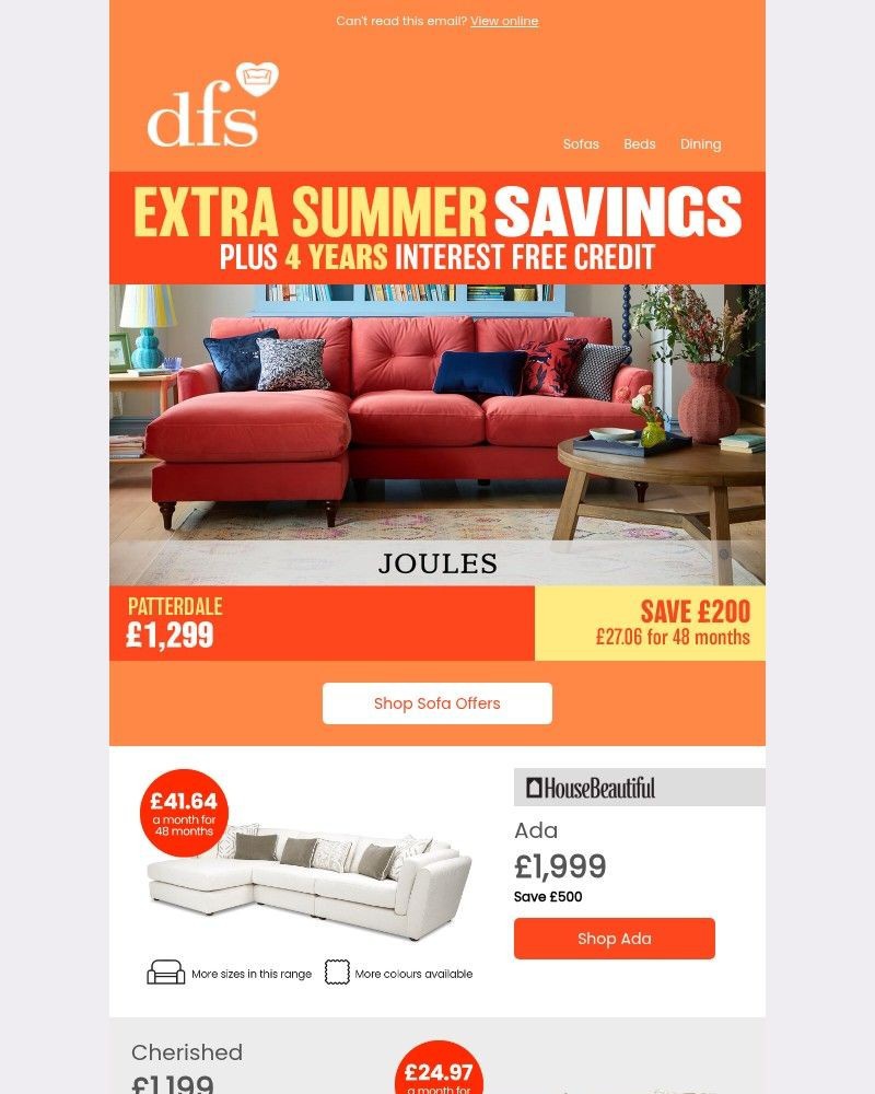 Screenshot of email sent to a DFS Cart abandoner