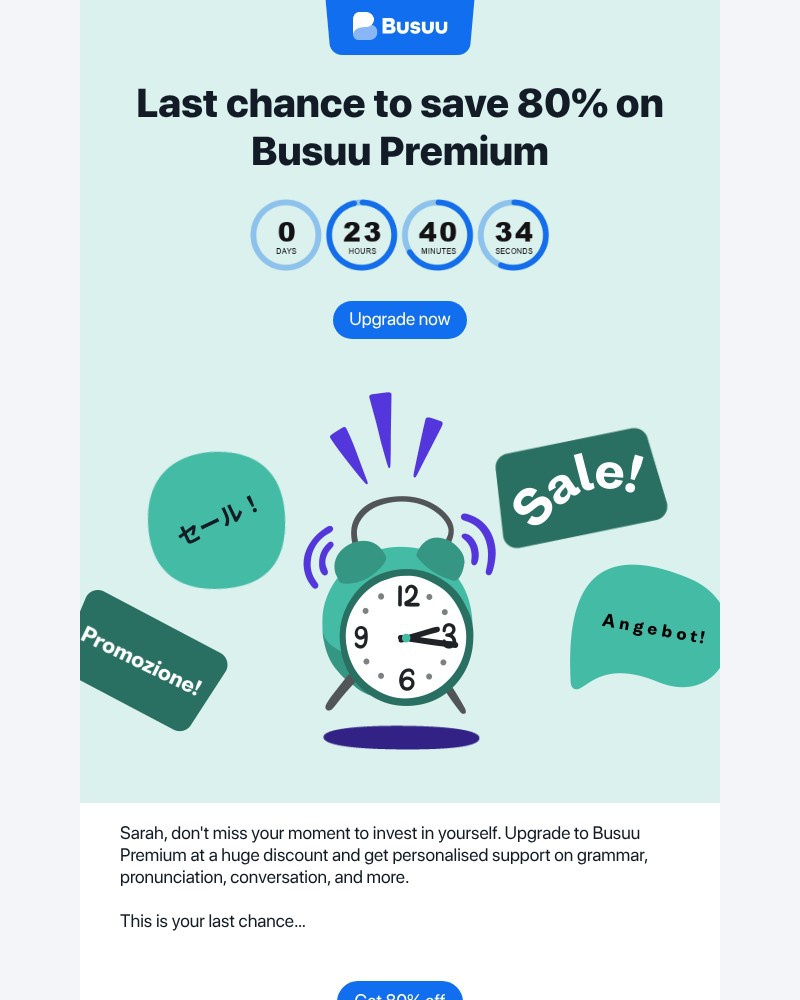 Screenshot of email sent to a Busuu Registered user