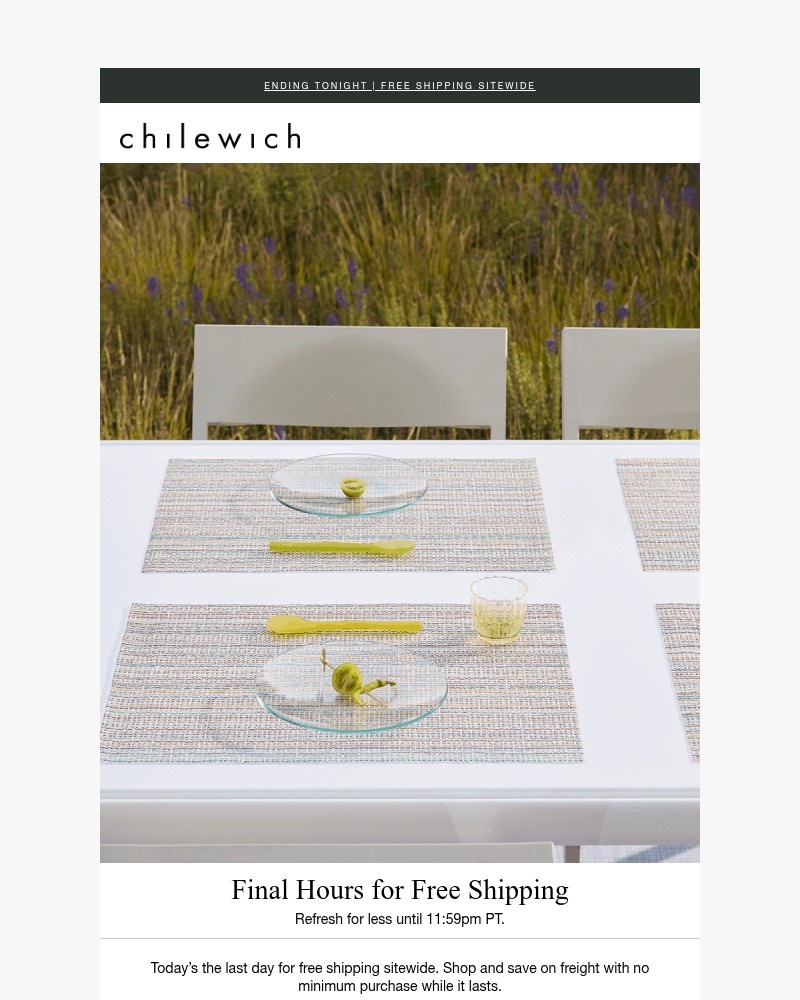 Screenshot of email sent to a Chilewich Newsletter subscriber