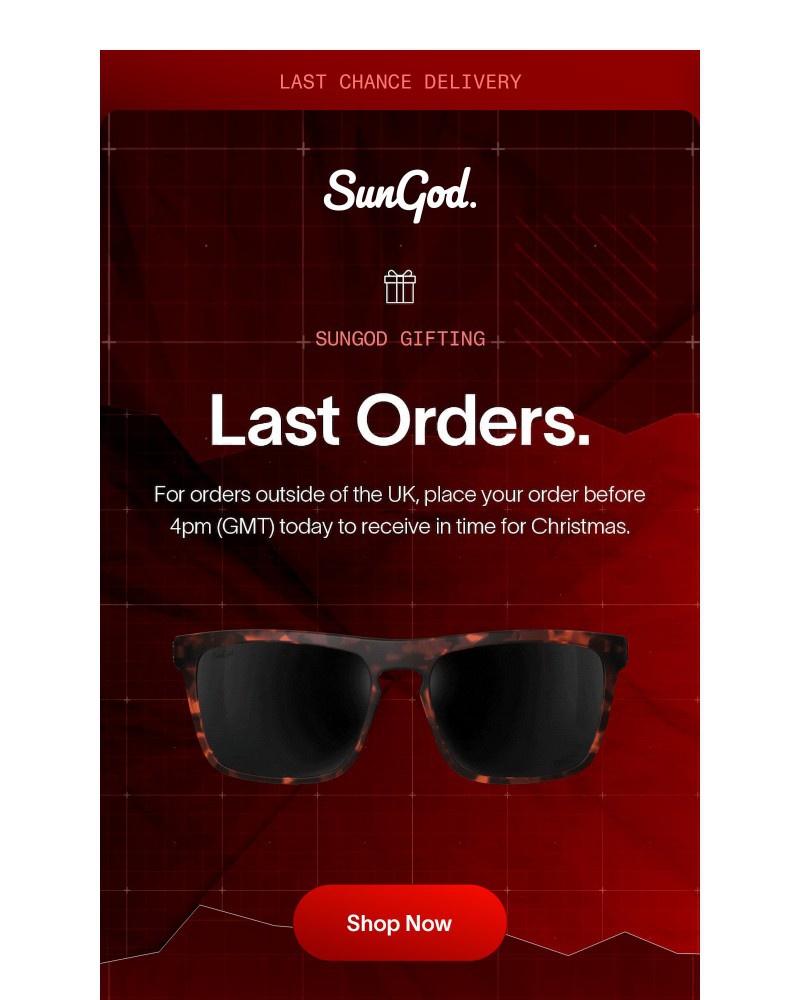 Screenshot of email sent to a SunGod Newsletter subscriber