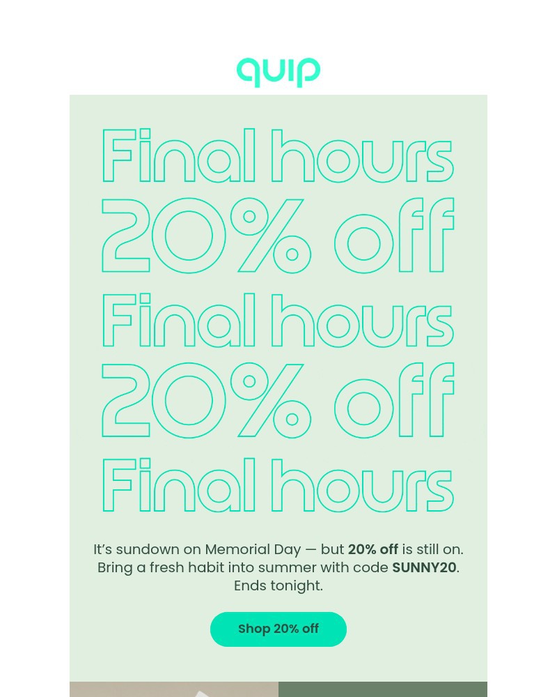 Screenshot of email sent to a Quip Newsletter subscriber