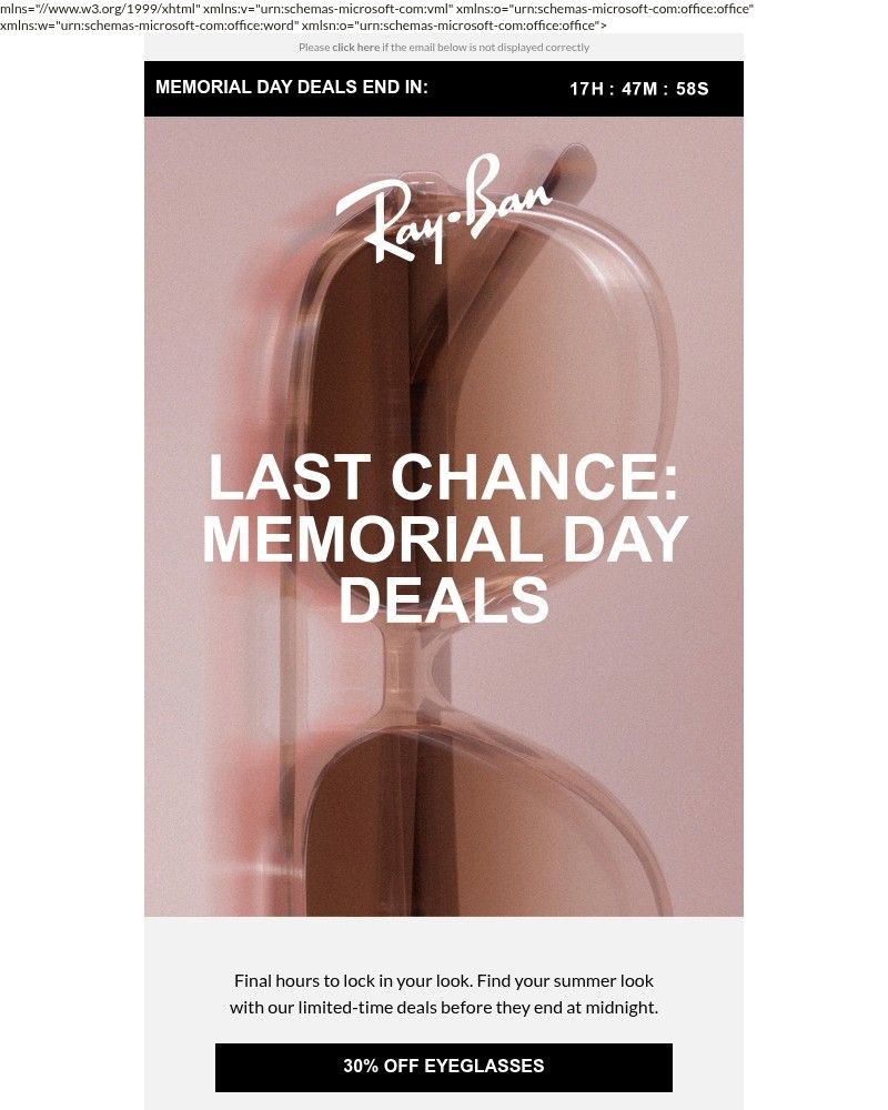 Screenshot of email sent to a Ray-Ban Newsletter subscriber