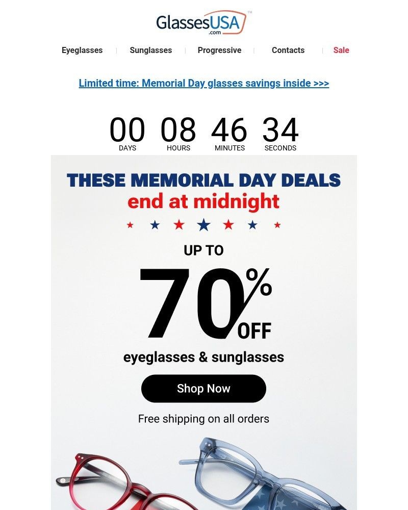 Screenshot of email sent to a Glasses USA Newsletter subscriber
