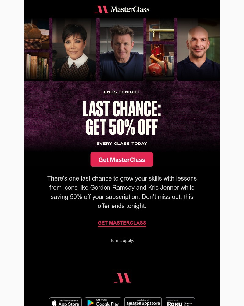 Screenshot of email sent to a MasterClass Registered user