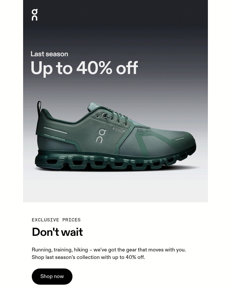 Screenshot of email sent to a On Newsletter subscriber