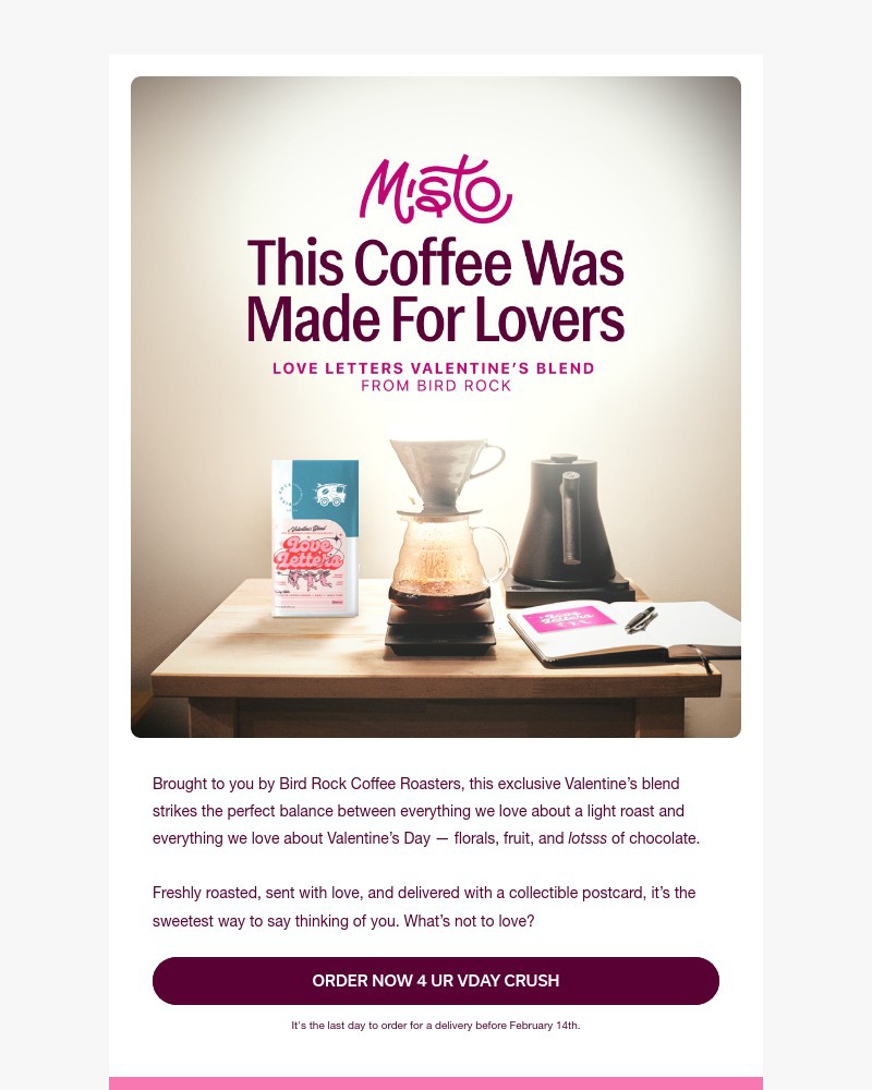 Screenshot of email sent to a Misto Box Newsletter subscriber