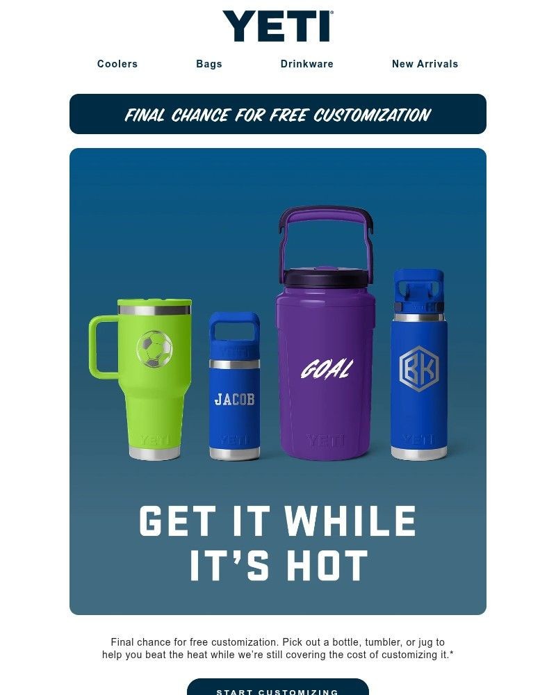 Screenshot of email sent to a Yeti Newsletter subscriber