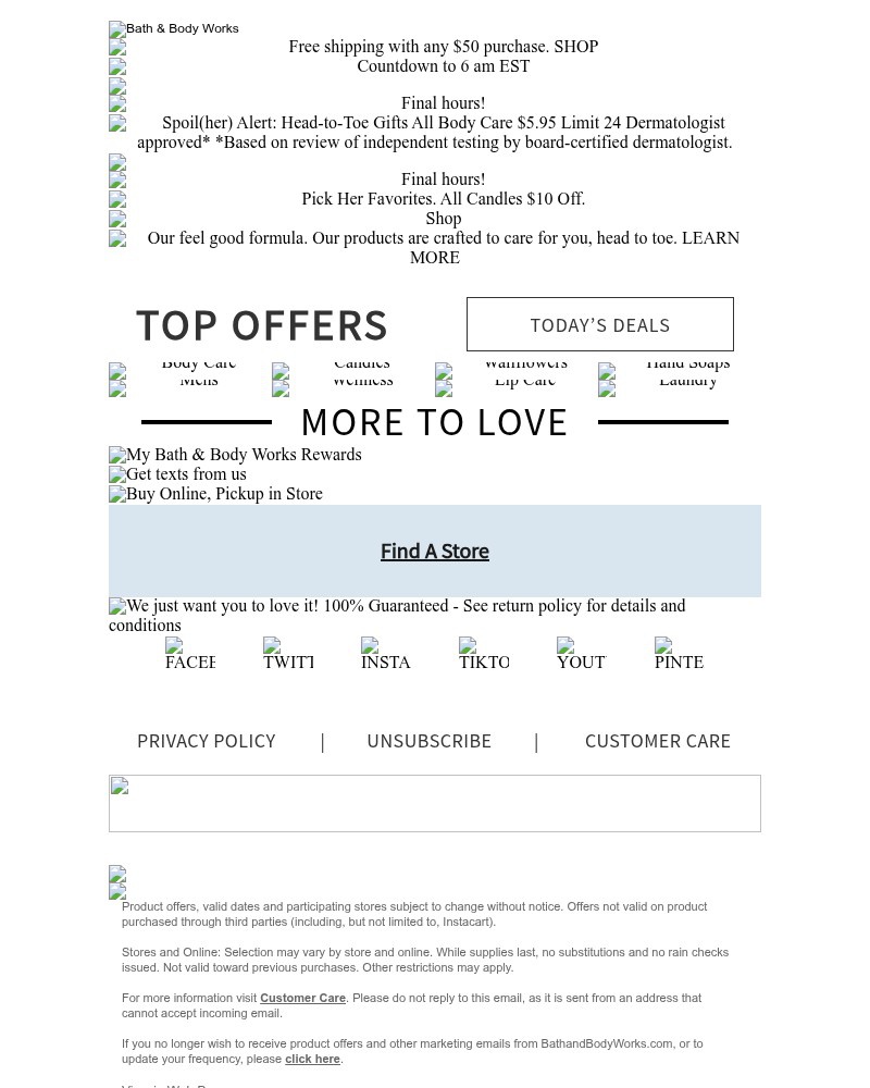 Screenshot of email sent to a Bath & Body Works Newsletter subscriber