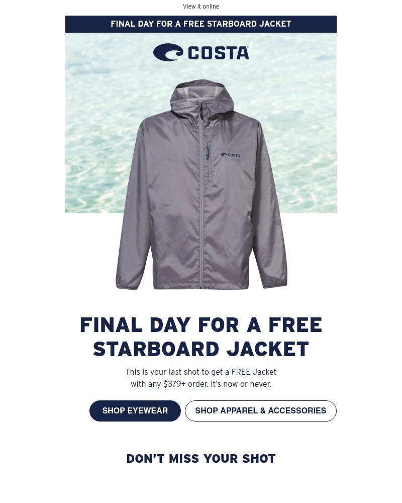 Screenshot of email sent to a Costa del Mar Newsletter subscriber