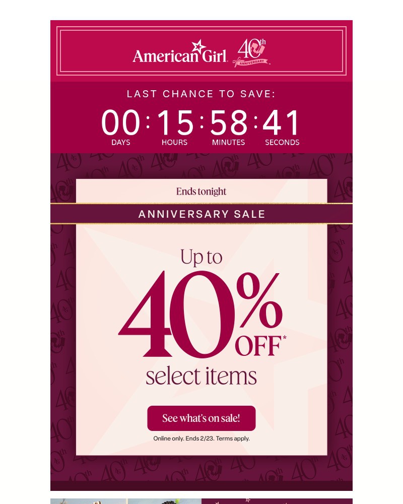 Screenshot of email sent to a American Girl Newsletter subscriber