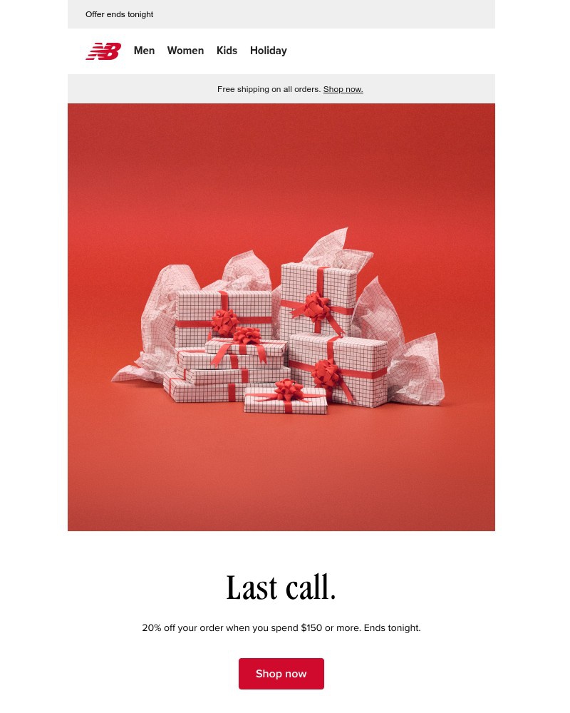 Screenshot of email sent to a New Balance Newsletter subscriber