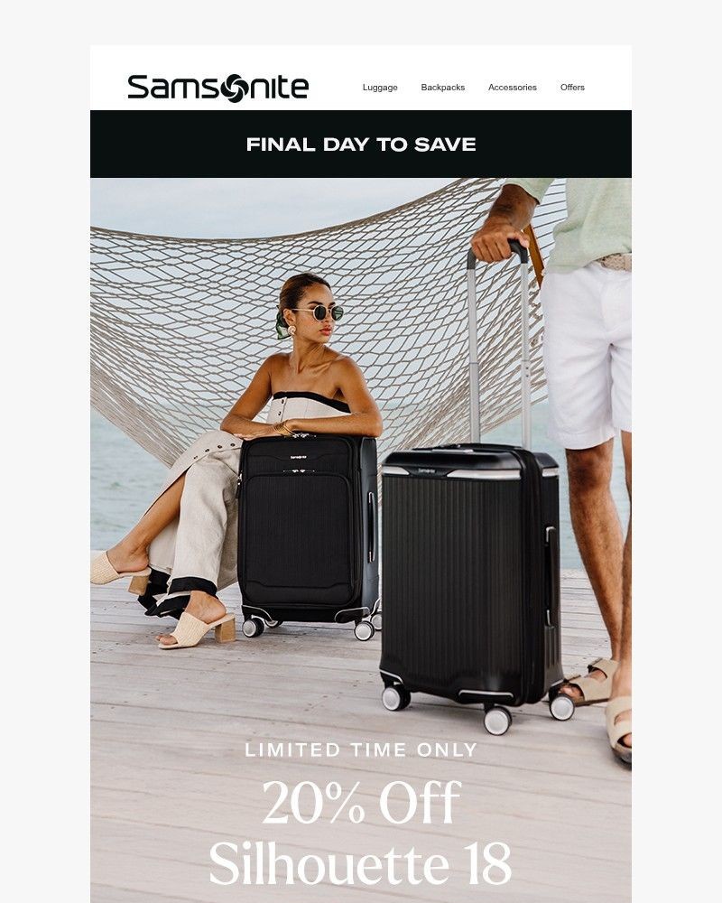 Screenshot of email sent to a Samsonite Newsletter subscriber