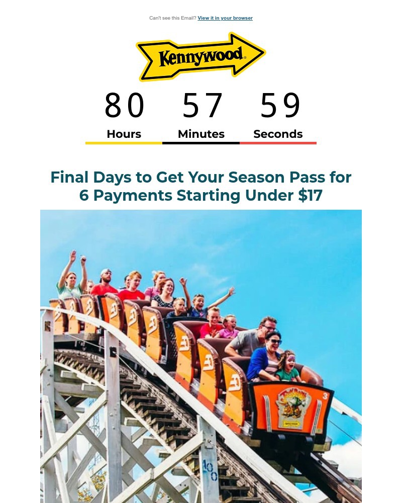 Screenshot of email sent to a Kennywood Newsletter subscriber