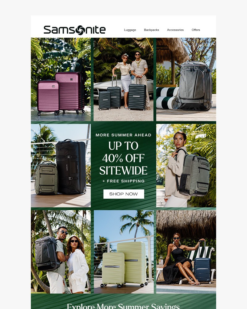 Screenshot of email sent to a Samsonite Newsletter subscriber