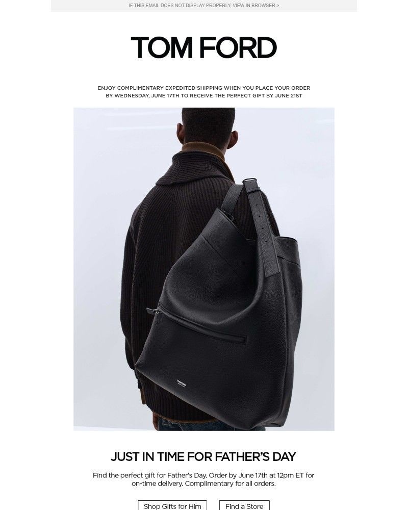 Screenshot of email sent to a Tom Ford Newsletter subscriber