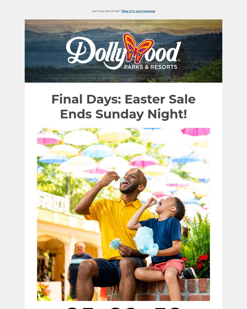 Screenshot of email sent to a Dollywood Newsletter subscriber