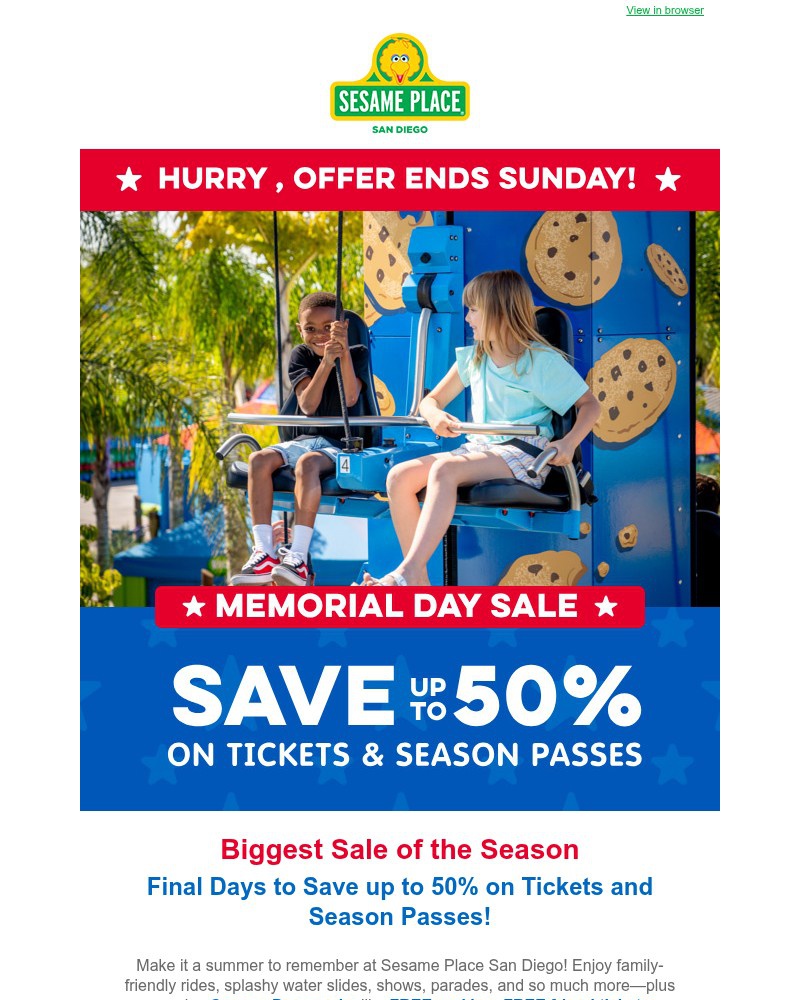 Screenshot of email sent to a Sea World Newsletter subscriber
