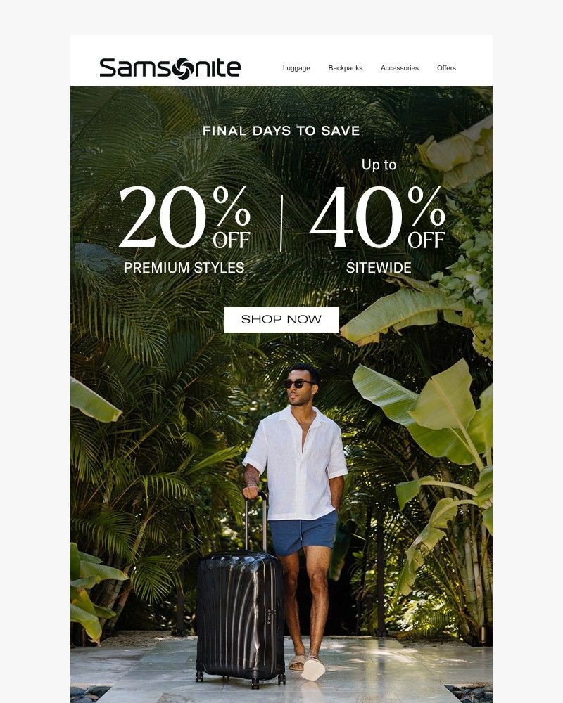 Screenshot of email sent to a Samsonite Newsletter subscriber