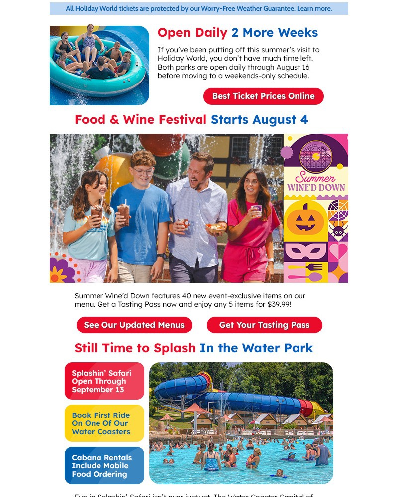 Screenshot of email sent to a Holiday World Newsletter subscriber